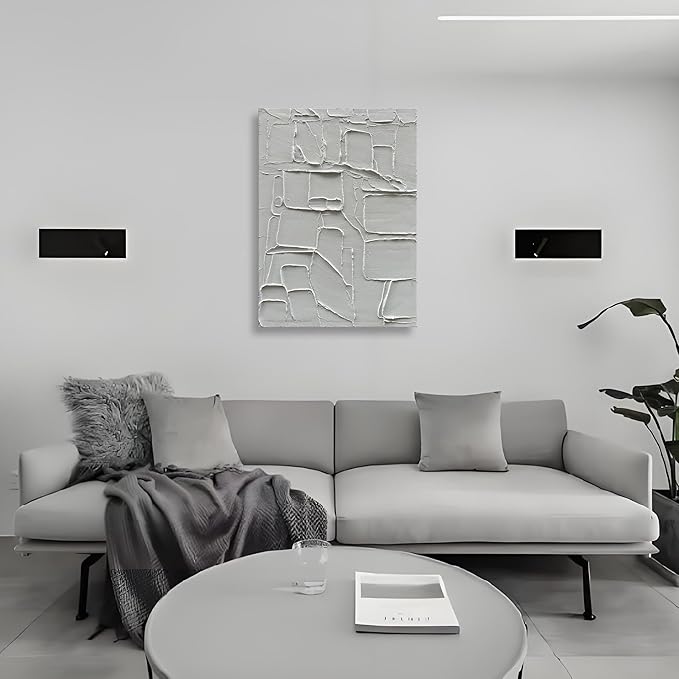 Art Hand-Painted Thick Texture White Minimalist Oil Painting Home Wall Decorative Art 40x28 inch