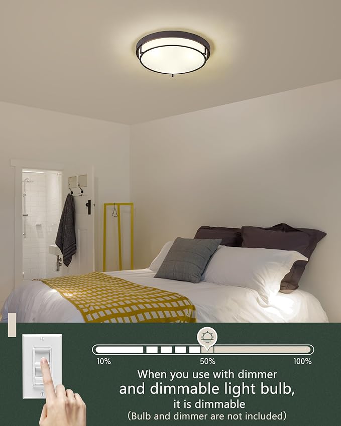 16 inch Flush Mount Ceiling Light, 3-Light Close to Ceiling Light Fixtures with Oil Rubbed Bronze Finish for Bathroom Bedroom Kitchen Hallway, CL4822-3W-BK