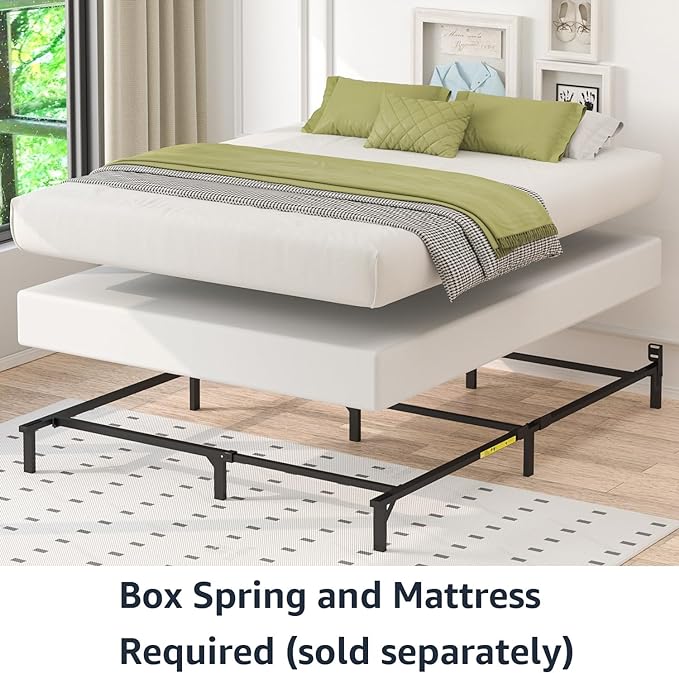 Amazon Basics Metal Bed Frame, 9-Leg Base for Box Spring and Mattress, Full, Tool-Free Easy Assembly, Black