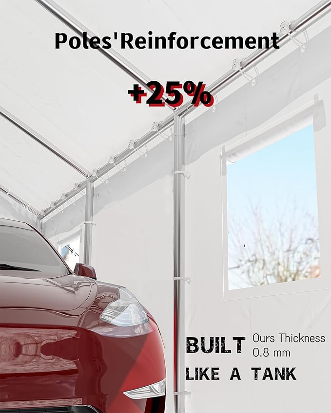 10X20 Ft Carport, Portable Carport with 4 Roll-Up Windows,Doors,Car Port with 200g PE Tarp for Car Boat Truck Motorcycle, Waterproof & UV Protected, Anti-Snow Portable Garage Kit Tent