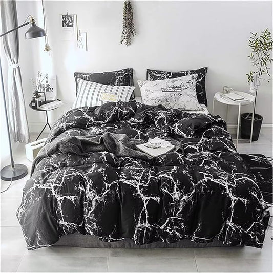 Luxlovery Black Marble Comforter Set Twin Black Bedding Set Men Boys Modern Comforter Cozy Abstract Black White Marble Quilts Blanket Dorm Preppy Comforter Set for Kids Teens