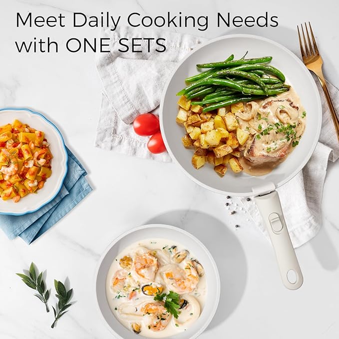 15Pcs Pots and Pans Set Non Stick, Cookware Sets with Detachable Handle, Nonstick RV Kitchen Cooking Tools Removable Handles, Oven Safe, Induction Fast, Stackable Induction Cookware, Blue