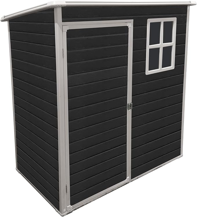 5x3 FT Outdoor Storage Resin Shed with Floor, Waterproof Plastic Garden Tool Shed with Windows, Vents & Lockable Door and Sloped Roof, Easy to Assemble Bike Shed for Patio, Backyard, Lawn, Black