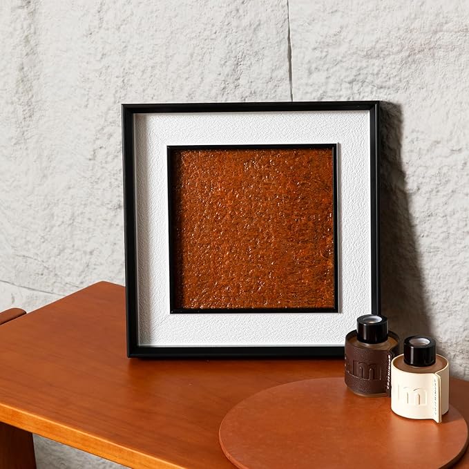 Natural Marble Decorative Wall Art Home Decor for Bedroom Hand Made Abstract Lithographic Painting for Living Room Aesthetic Classroom Farmhouse Heavy Texture Picture Frames 10x10 inch Wood Grain Red