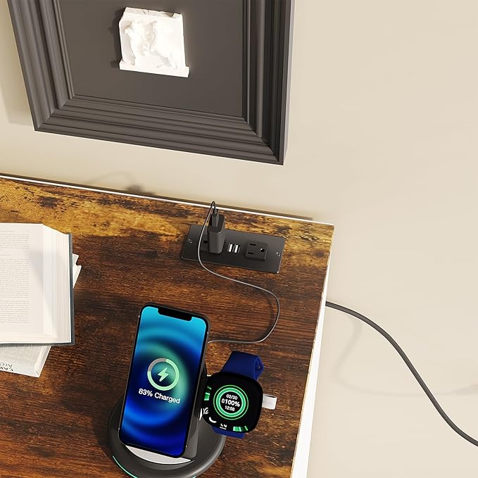 Fameill Dresser for Bedroom, 4 Drawer Small Dresser Organizer with Charging Station for Livingroom, Chest of Drawers with Metal Handles, Farmhouse White