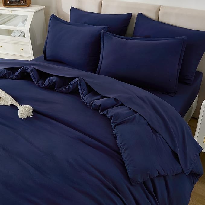 Litanika Super King Comforter Sets Navy Blue - 7 Pieces Bed in a Bag Oversized King Bedding Comforter Sets, Solid Lightweight Bed Set with Comforter, Sheets, Pillowcases & Shams