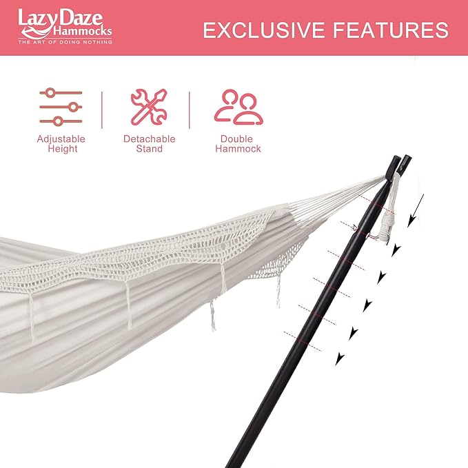 Lazy Daze Hammocks 9FT Double Hammock with Sturdy Steel Stand and Durable Fabric, Camping Lace Hammocks Include Portable Carrying Case, 450 LBS Capacity