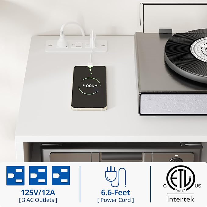 Cozy Castle TV Stand for 48 Inch TV, Mid Century Modern Entertainment Center with Storage Cabinet, TV Media Console with Charging Station for Living Room, Bedroom, White