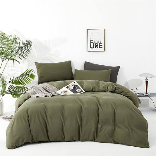 Cottonight Green Comforter Set California King Olive Green Bedding Set Dark Green Blanket Quilts Modern Soft Breathable 3 Piece Army Comforter Set for Women Men