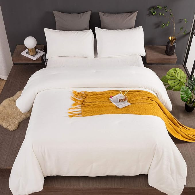 Luxlovery White Fluffy Comforter Queen All White Velvet Bedding Comforter Set Flannel Solid White Cozy Puffy Plush Blanket Quilts Sherpa Micromink Winter Thick Warm Comforter Set Women Men