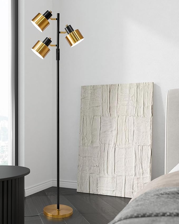 OYEARS Floor Lamp for Living Room Bright Lighting Tall Modern Industrial Vintage Standing Corner Lamps LED Metal Light Office Bedroom Study Gold Black Cream Matte Accent (3-Light, Gold)