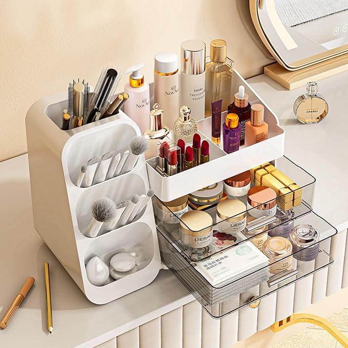Makeup Organizer with Drawers for Vanity,Spacious Cosmetic Display Case,Perfect Storage Solution for Your Beauty Essential (Pink)