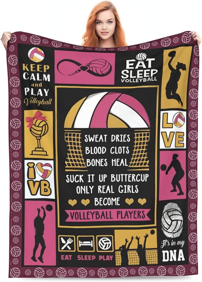 Volleyball Gifts: Cozy Fleece Flannel Blanket, Soft Warm Plush, Lightweight, 50"X60" for Teen Girls & Women, Couch, Sofa, Bed