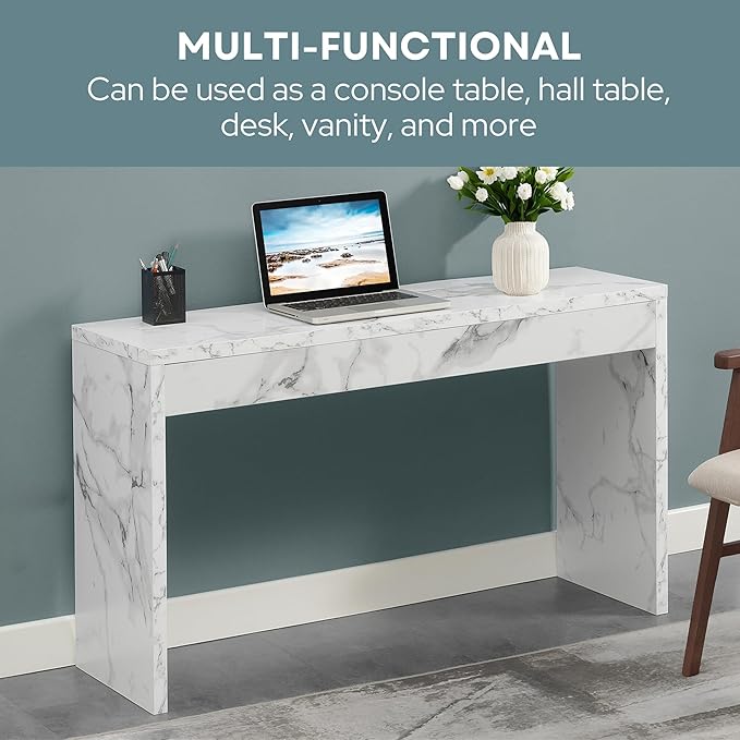 Convenience Concepts Northfield Hall Console Table 48" - Modern, Minimalist Narrow Sofa Display Accent for Contemporary Living Room, Entryway, or Hallway, White Faux Marble