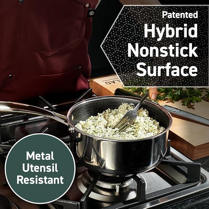 HexClad Hybrid Nonstick 1-Quart Saucepan with Tempered Glass Lid, Stay-Cool Handle, Dishwasher-Friendly, Oven-Safe Up to 900°F, Induction Ready, Compatible with All Cooktops