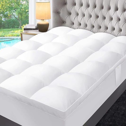 ABENE Mattress Topper for Back Pain Relief, Extra Thick Mattress Pad Pillowtop, Soft Mattress Protector Cover with 8"-21" Deep Pocket (Pure White, Full, Feather Down)