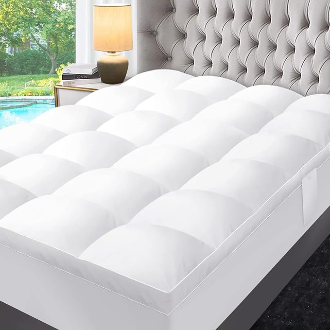 ABENE Mattress Topper for Back Pain Relief, Extra Thick Mattress Pad Pillowtop, Soft Mattress Protector Cover with 8"-21" Deep Pocket (Pure White, California King, Feather Down)