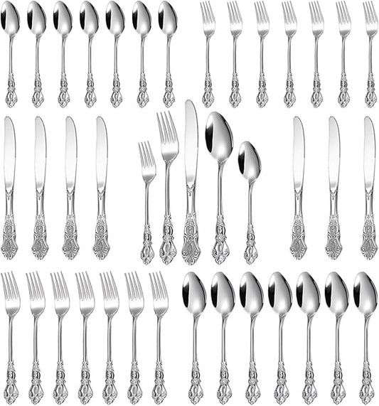 40-Piece Stainless Steel Flatware Set, Silver Silverware Set Service for 8, Cutlery Utensils Set