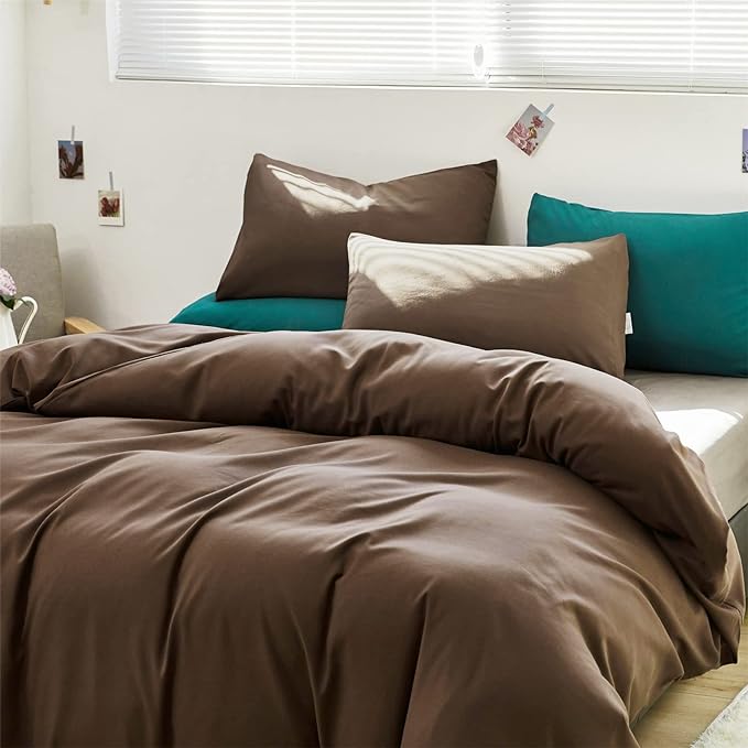 Luxlovery Brown Comforter Set Full Mocha Brown Bedding Comforter Set Chocolate Color Solid Blanket Quilts 3 Piece Chestnut Color Soft Cozy Breathable Bedding Set for Women Men