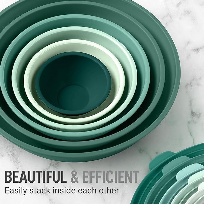 Zulay Kitchen 12-Piece Plastic Mixing Bowl Set - Colorful Nesting Bowls with Lids - Microwave & Freezer Safe (Teal Ombre)