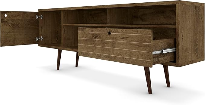 Manhattan Comfort Liberty Collection Mid Century Modern TV Stand With Three Shelves and Two Cabinets With Splayed Legs, Wood, Rustic Brown, Large (202AMC9)