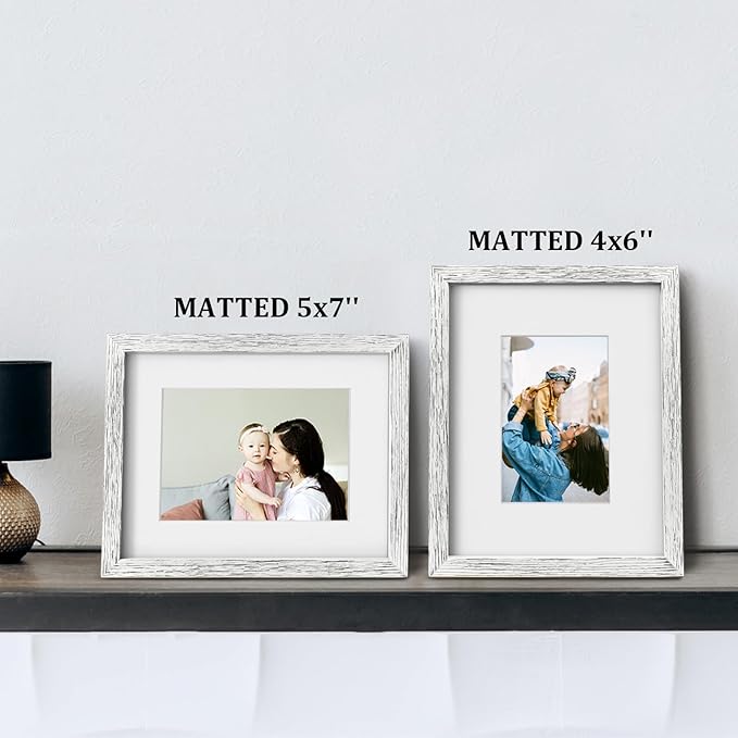 Egofine 8x10 Picture Frames Made of Solid Wood with Plexiglass, Display Pictures 4x6/5x7 with Mat or 8x10 Without Mat for Tabletop and Wall Mounting, Driftwood White