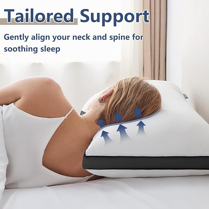 CozyLux Pillows Queen Size Set of 2, Soft and Supportive 3D Down Alternative Bed Pillow for Sleeping 2 Pack Black, Luxury Hotel Quality Gusseted Bedding Pillow for Back, Stomach or Side Sleepers 18x28