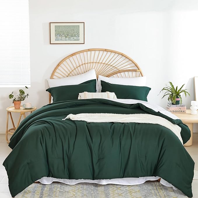 weigelia Emerald Green Comforter Set 7 Pieces Full Comforter Set Bed in a Bag Full Size Bedding Set with Flat Sheet, Fitted Sheet, 2 Pillow Shams and Pillow Cases for All Season