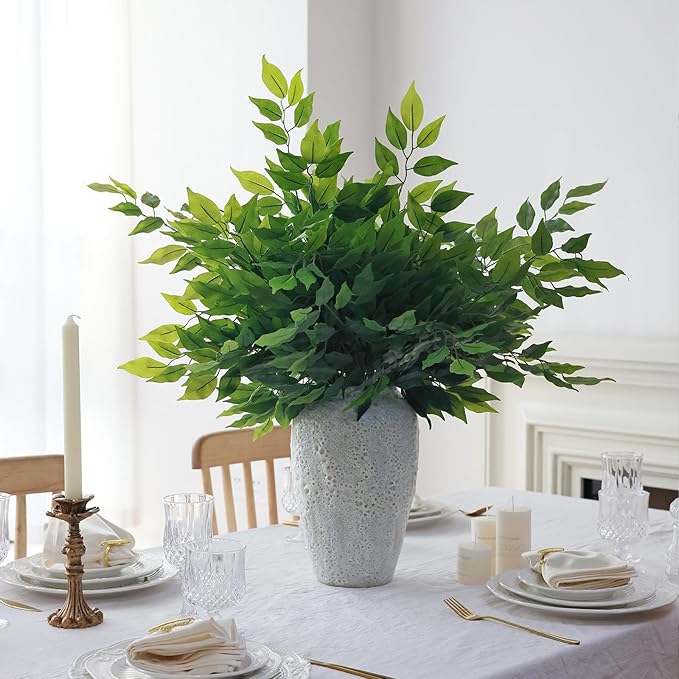 mizii 12pcs Artificial Greenery Stems Silk Green Leaves Fake 23in Ficus Garland Spray Plants Faux Greenery Decoration for Centerpieces Wedding Arch Flower Bouquet Table Home Decor (12)