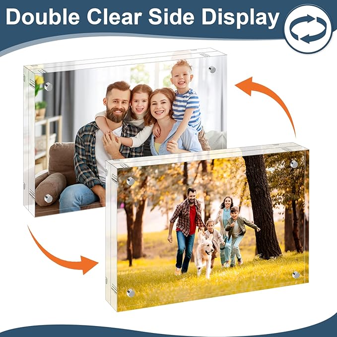 5x7 Acrylic Picture Frames 5 Pack, 10+10MM Premium Acrylic Photo Frame Magnetic Picture Frames Clear Double Holder-Sided, Free Standing Desktop Display, Best Gift for Family, Baby, Friend