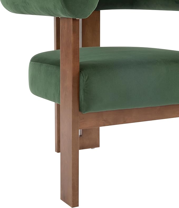 Christopher Knight Home Modern Velvet Upholstered Accent Chair for Living Room, Home Office, Apartment, Arm Chair with Curve Backrest and Birch Wood Legs, Three Legs Structure, Forest Green and Brown