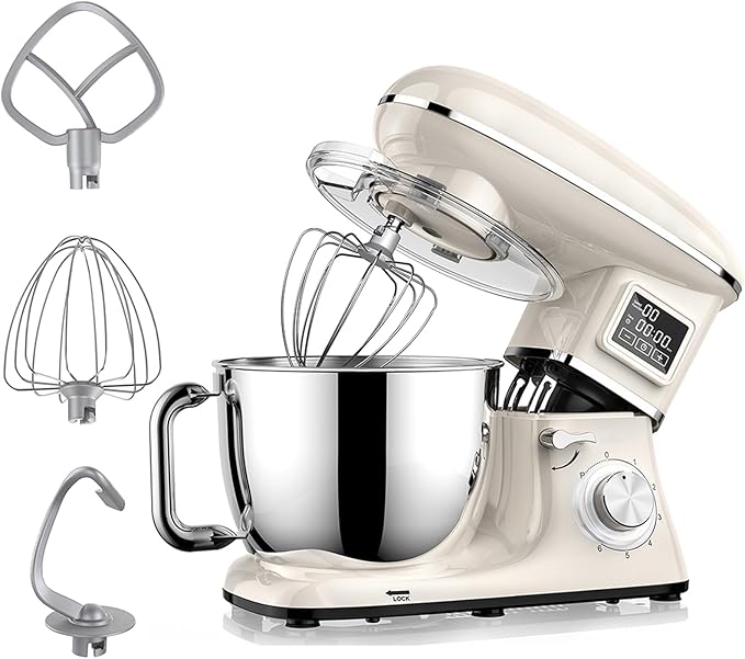 Stand Mixer, 6.5QT Electric Kitchen Mixer, 6+P Speed Adjustable Tilt-Head Food Mixer with Dough Hook, Egg Whisk & Beater (White)