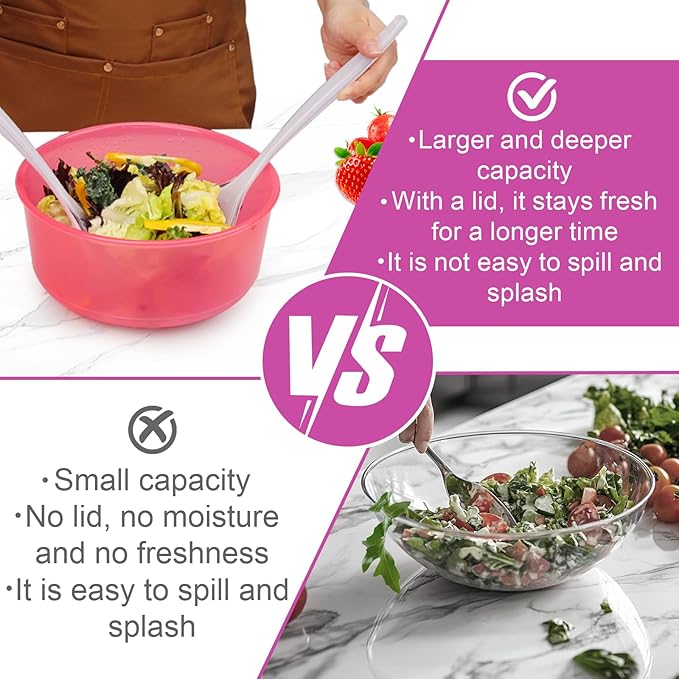 Large Plastic Mixing Bowls with Lids Set, 5PCS Stylish Ombre Pink Nesting Salad Bowls with Airtight Lids, BPA-Free Kitchen Bowls, Size 4.65, 3.7, 2.75, 1.43, 0.74QT, Great for Mixing & Serving
