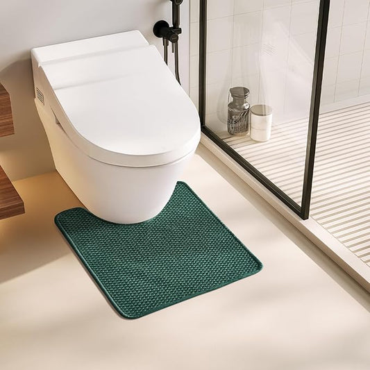 Non Slip Washable Super Absorbent Chenille Bath Rug - Dark Green, 20x24 Inch U Shape
