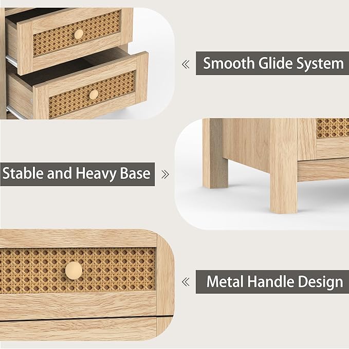 Farmhouse 6 Drawers Dresser with 2pcs Nightstands, Wood Double Dresser Chest of Drawers Wide Storage Organizer Cabinet for Bedroom, Living Room, Natural