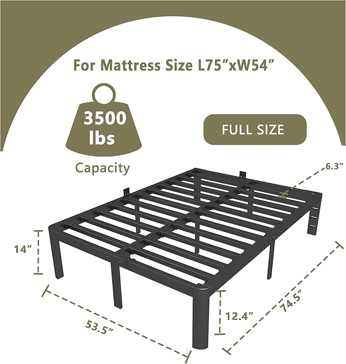 ITIMIDI 14 Inch Full Size Bed Frame, No Box Spring Needed and DIY Headboard, Safety Design with Rounded Corner Legs, Heavy Duty Metal Platform Bed Frame Full Size, Noise Free, Black