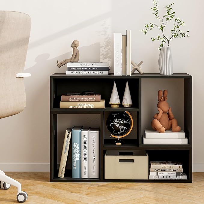 Tangkula 2 Pieces L-Shaped TV Stand, Free-Combination Entertainment Center for TVs up to 55 Inch, Modern TV Media Console Table with 4 Open Cubes, DIY Bookcase Shelf for Living Room (Black, 2 pcs)