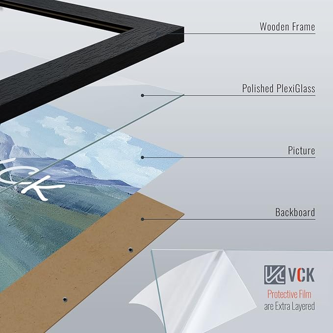 VCK 16x20 Poster Frame with Exclusive Black Woodgrain, Solid Wood Picture Frames for Wall - 2 pack