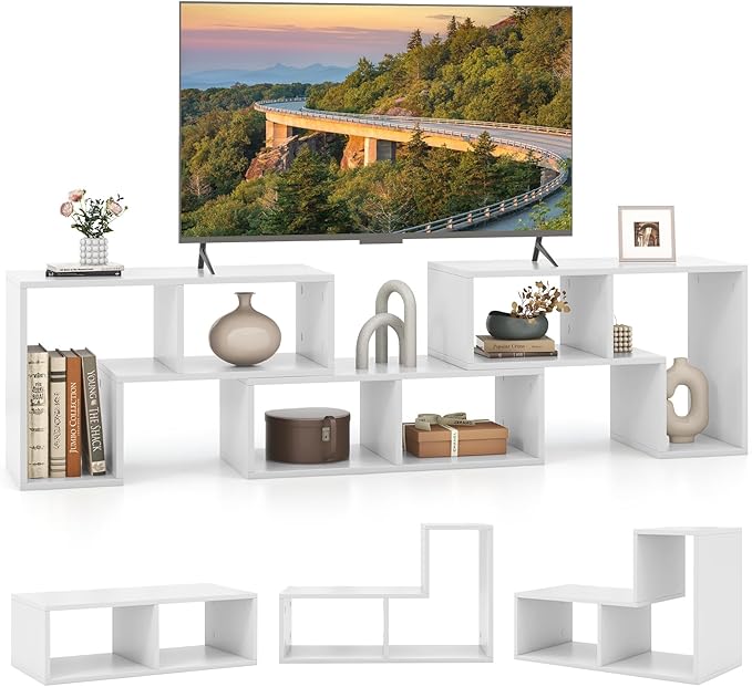 Giantex Free-Combination TV Stand for Bedroom - Entertainment Center for 50 55 60 65 Inch TV, 3-Piece Media Console Table with Storage Cubes, Deformable Open Storage Bookcase Shelf (White)