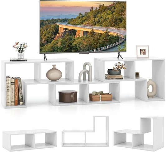 Giantex Free-Combination TV Stand for Bedroom - Entertainment Center for 50 55 60 65 Inch TV, 3-Piece Media Console Table with Storage Cubes, Deformable Open Storage Bookcase Shelf (White)