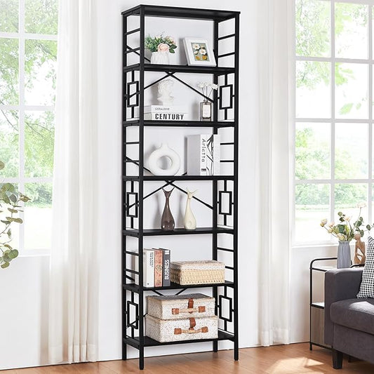 HOMISSUE Tall Bookshelf, 84 Inch Industrial Bookshelf with Metal Frame and Open Shelves, 7 Tier Metal Bookshelves and Bookcases, Rustic Tall Book Shelf for Office, Living Room and Bedroom, Black