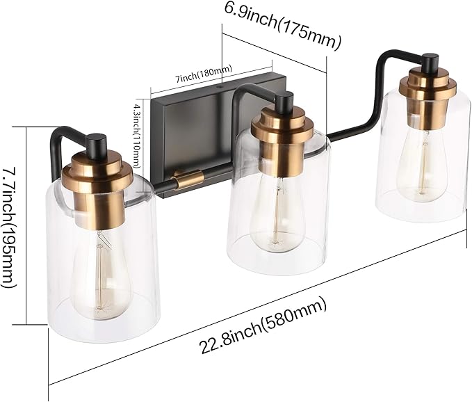 SOLFART Bathroom Light Fixtures 3-Light Vintage Bathroom Vanity Light Over Mirror Wall Sconces in Black Brass Vanity Lights for Bath(Brass)