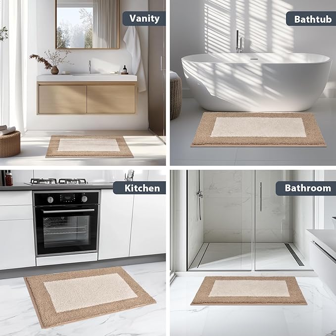 Bathroom Rugs 20" x 30", Non-Slip Extra Soft Absorbent Bath Rugs, Machine Washable Quick Dry Bath Mats for Bathroom Floor, Shower, Bathtub and Sink, Beige & Grayish Brown