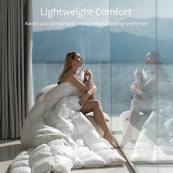 Luxury Down Fiber Comforter King Size - High Fill Power Medium Warmth for All Season Duvet Insert - Light Weight, Lvory White (106" x 90")