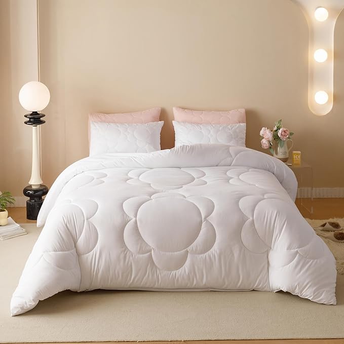 Luxlovery White Sunflower Comforter Set Cal King Women Bohemian White Bedding Set Boho Big Flowers Farmhouse Soft Elegant 3PCS Comforter Set California King