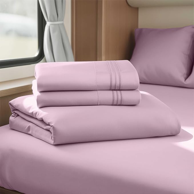 Clara Clark Bed Sheets, Premier 1800 Series 4 Piece RV Queen Sheet Set, Luxury Soft Sheets for RV Bunks, Short Queen - Dusty Purple