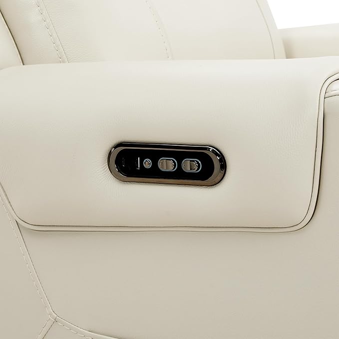 Watson & Whitely Genuine Leather Power Recliner Chairs for Adults, Lay Flat Recliner with Power Headrest, USB Ports and Cup Holders, Electric Reclining Sofa for Living Room, Bedroom, Cream