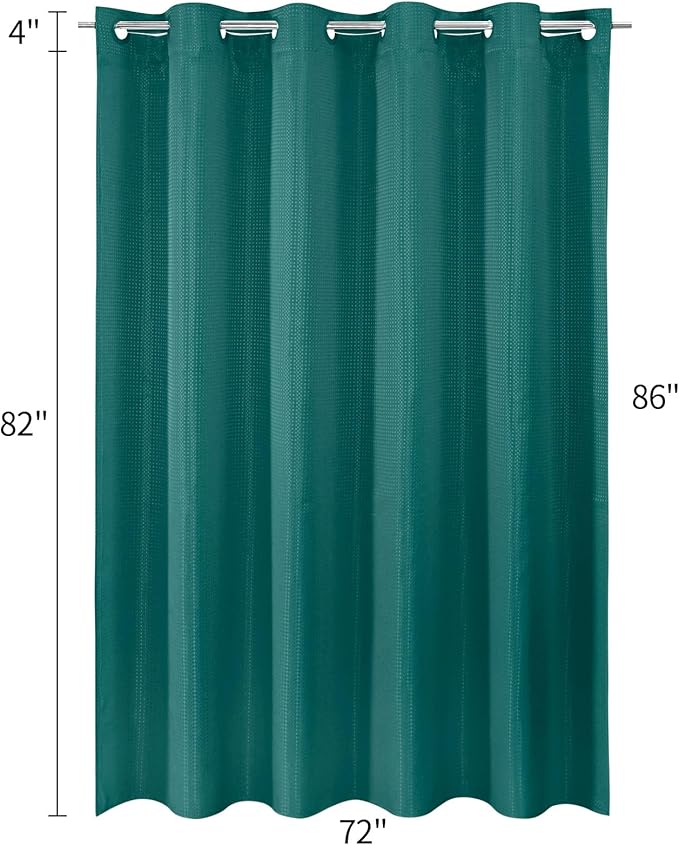 MitoVilla No Hooks Needed Extra Long Shower Curtain Set with Snap-in Liner, Green 86 inch XL Heavyweight Waffle Cloth Shower Curtains for Modern Luxury Hotel & Spa Bathroom Decor, Seaweed Green