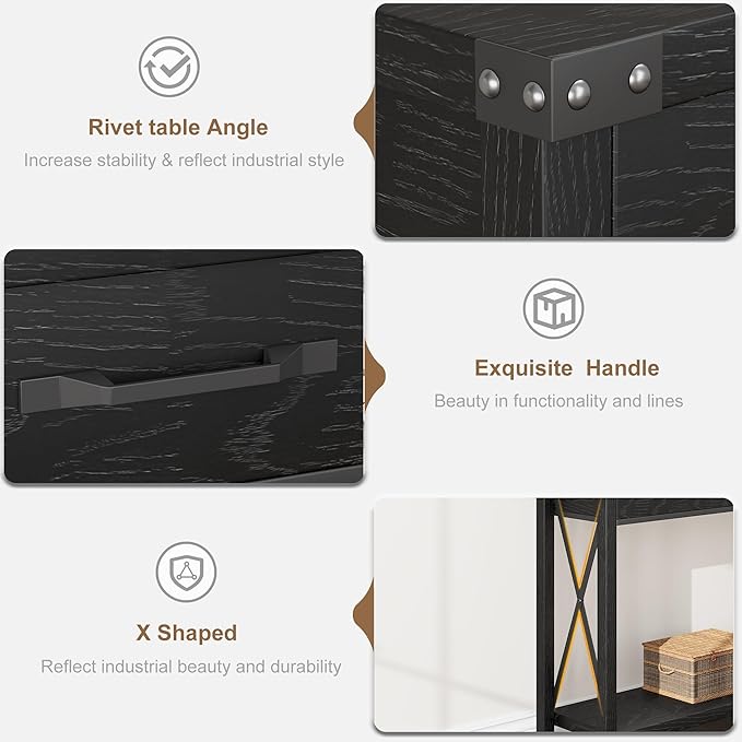 Klaesio 31-inch Side Table Suitable for Entrances, Hallways, and Living Rooms Two-Tier Narrow Sofa Side Table Industrial-Style Entrance Table with Drawers and Open Storage Shelves - Black