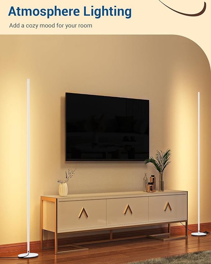 DEWENWILS Floor Lamps for Living Room, Set of 2 LED Corner Light Works with Foot Switch, 1100 LM Dimmable Floor Lamp with 3000K Warm White, 57.5" Standing Lamp for Living Room, Bedroom, Office (White)